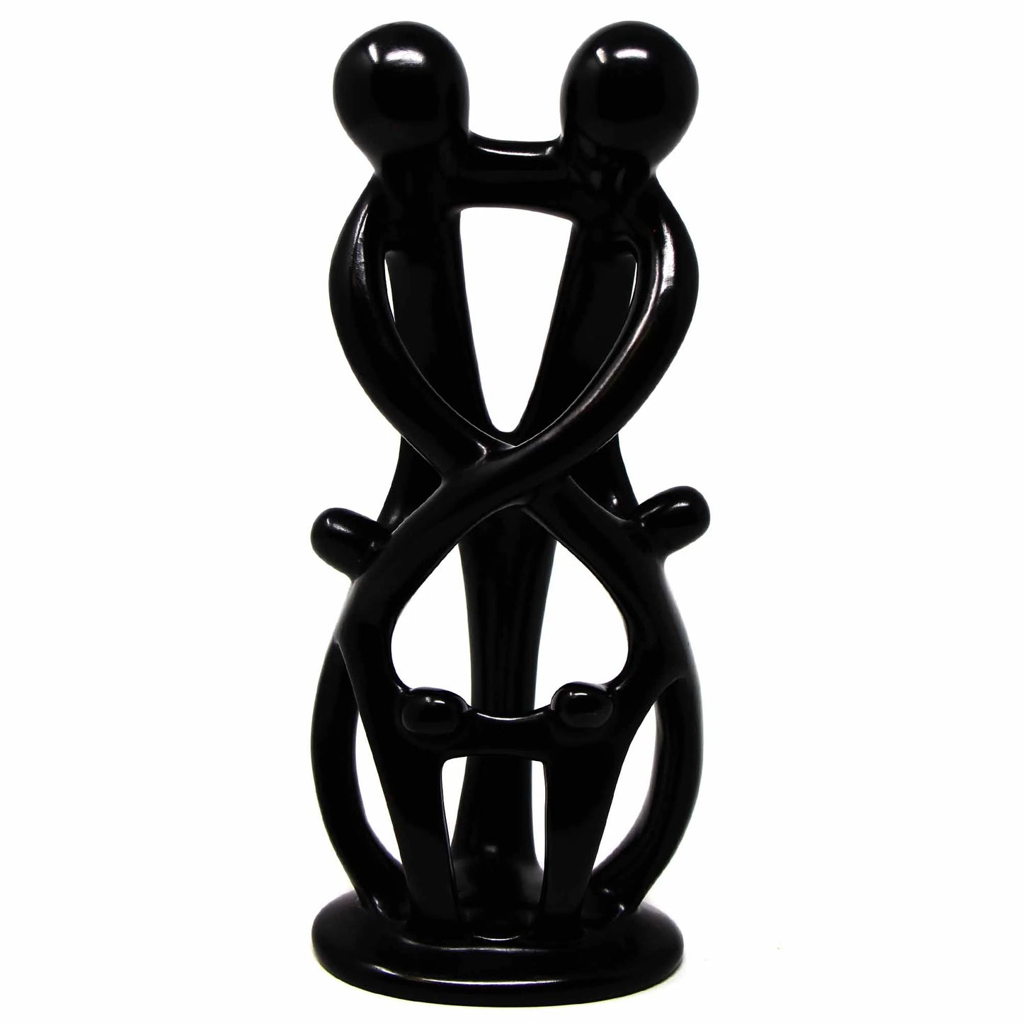 Handcrafted Soapstone Family Sculpture – 8" Black Finish Artisan Home Décor