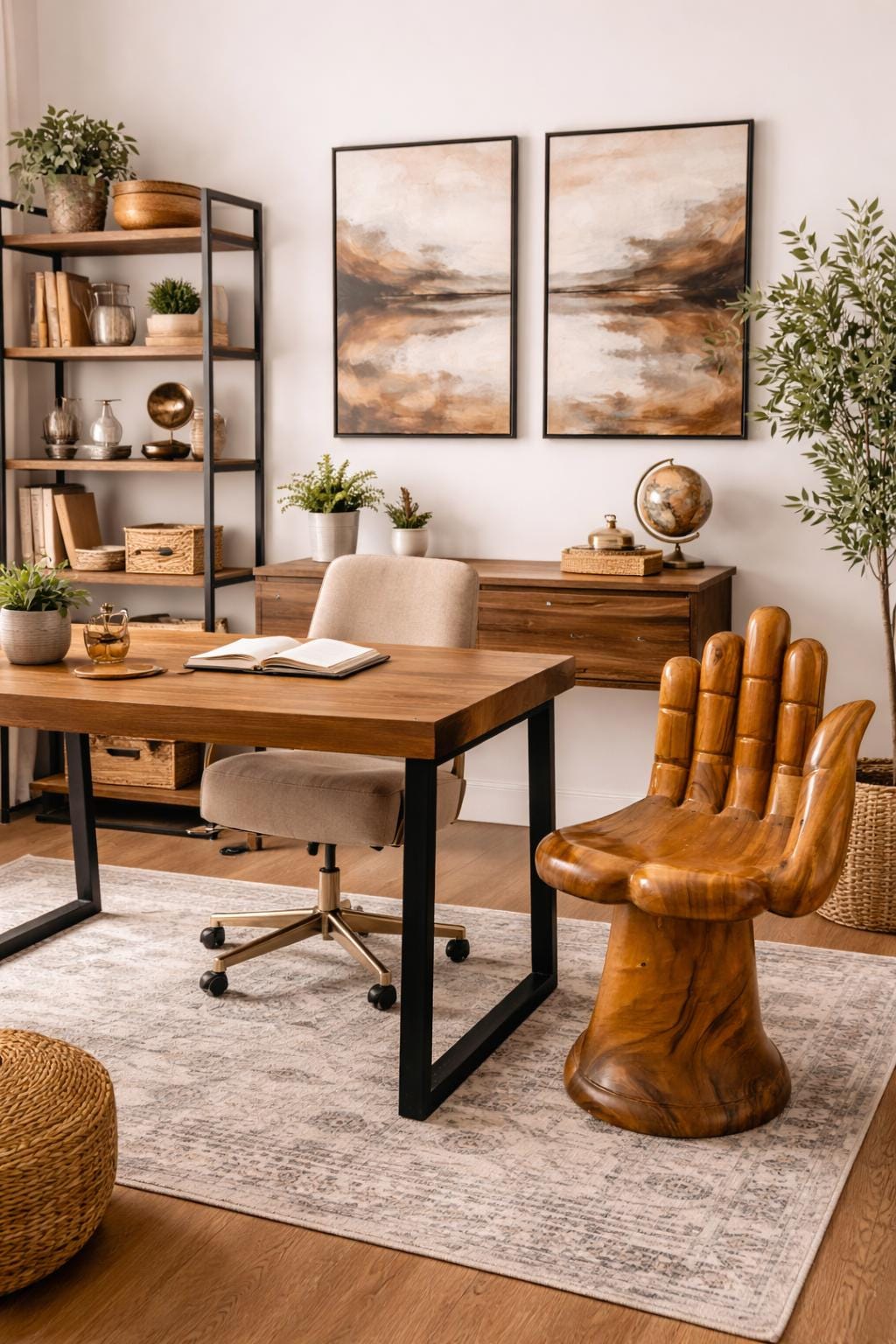 Hand-Carved Wooden Hand Chair – Sculptural Accent Seat, Handmade Artistic Furniture, Unique Statement Décor
