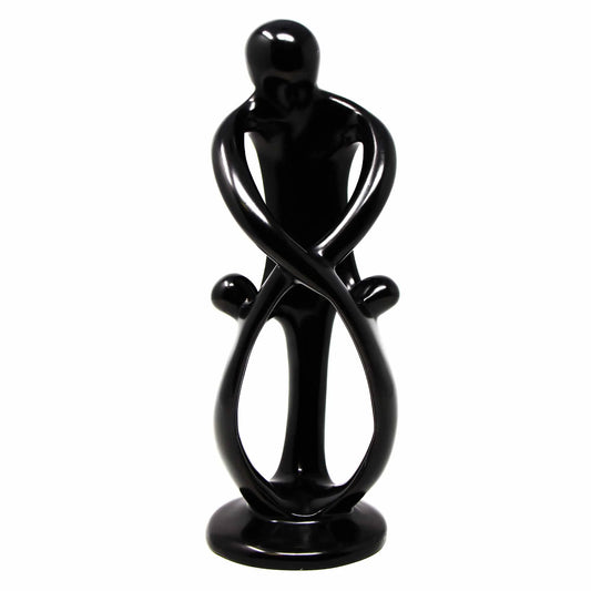 Handcrafted Soapstone Family Sculpture – 8" Black Finish  Artisan Home Décor