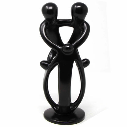 Handcrafted Soapstone Family Sculpture – 8" Black Finish  Artisan Home Décor