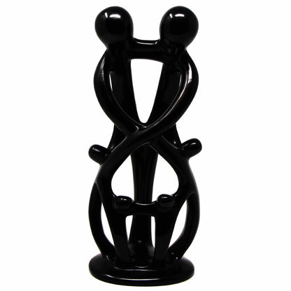 Handcrafted Soapstone Family Sculpture – 8" Black Finish  Artisan Home Décor
