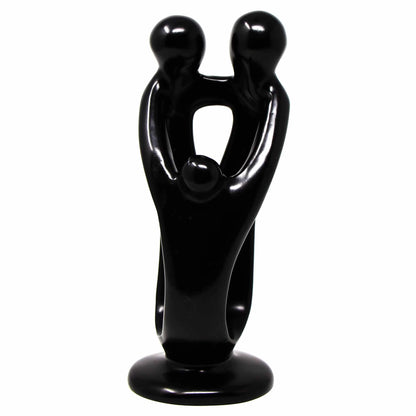 Handcrafted Soapstone Family Sculpture – 8" Black Finish  Artisan Home Décor