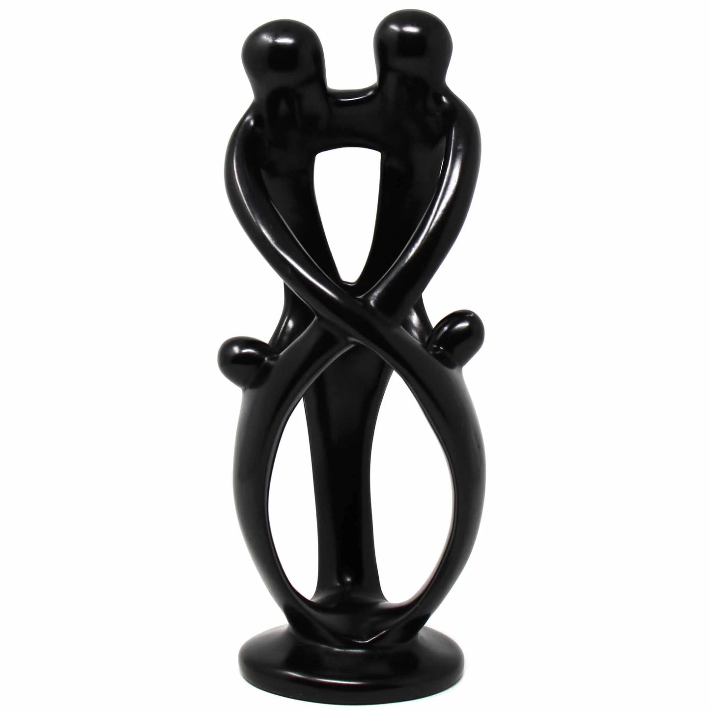 Handcrafted Soapstone Family Sculpture – 8" Black Finish  Artisan Home Décor