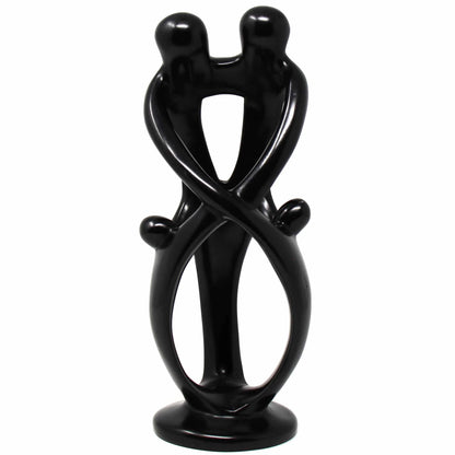 Handcrafted Soapstone Family Sculpture – 8" Black Finish  Artisan Home Décor