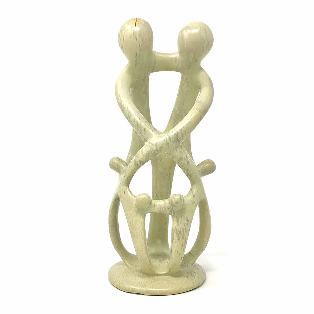 Natural Soapstone Family Sculpture – 10-Inch Tall | 2 Parents 4 Children Figurine