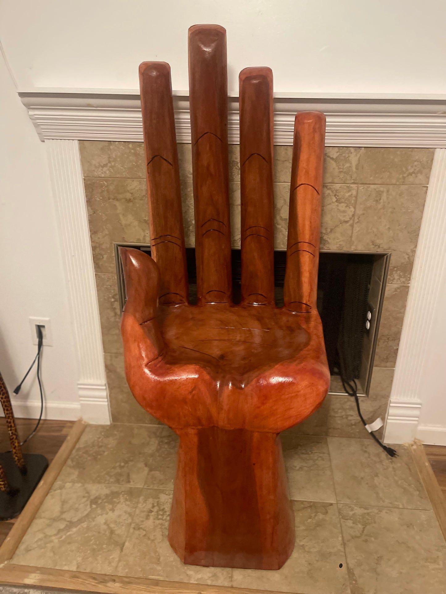 Large Hand Carved Wooden Hand Chair – Sculptural Accent Seat, Functional Art Furniture for Home or Offic