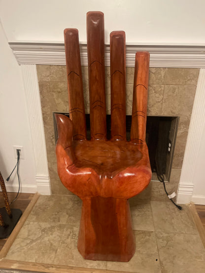 Large Hand Carved Wooden Hand Chair – Sculptural Accent Seat, Functional Art Furniture for Home or Offic