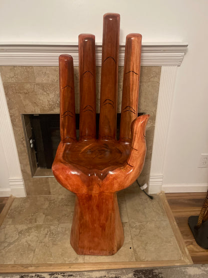 Large Hand Carved Wooden Hand Chair – Sculptural Accent Seat, Functional Art Furniture for Home or Offic