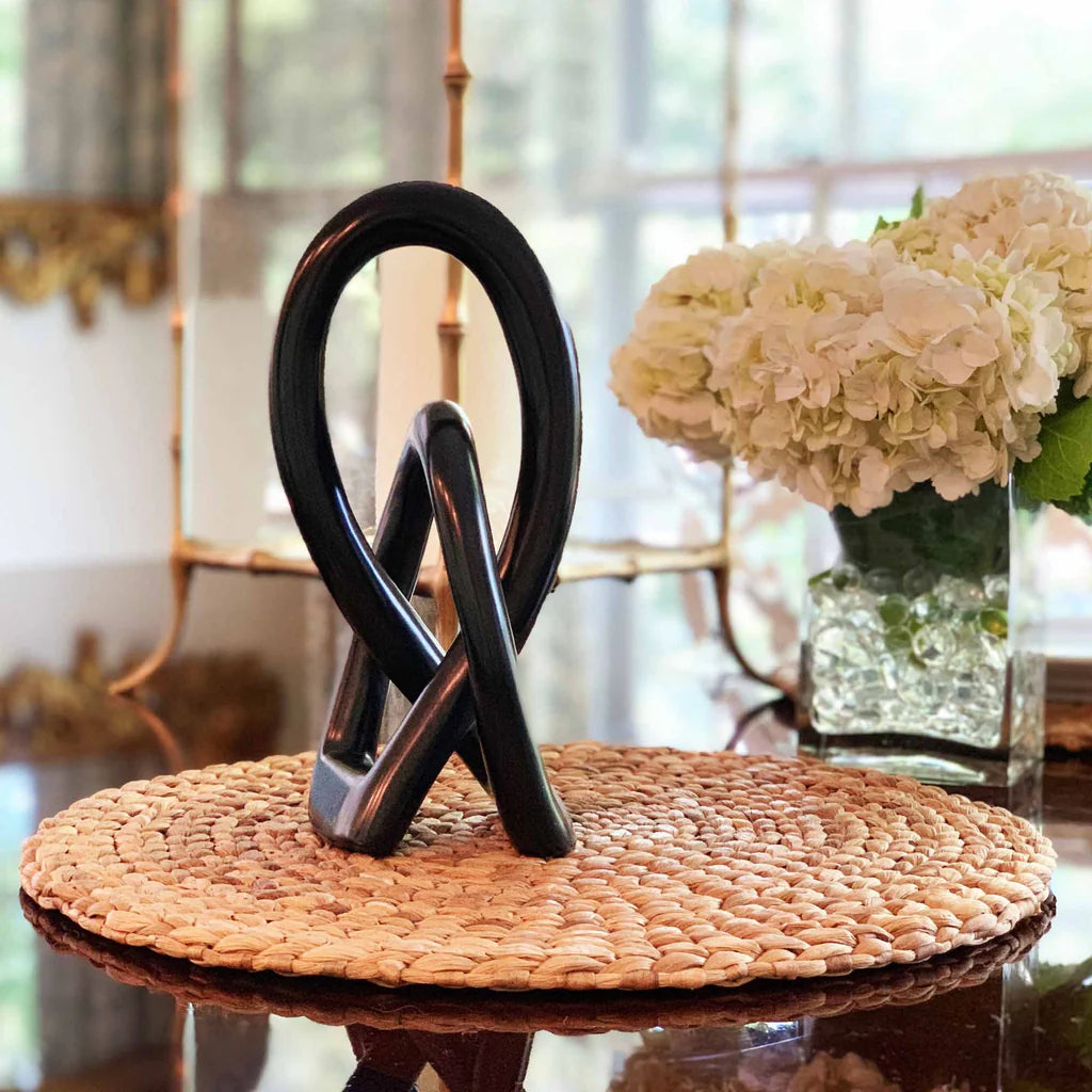 Soapstone Lovers Knot – 10" Black Hand-Carved Sculpture | Symbol of Love & Unity | African Home Decor