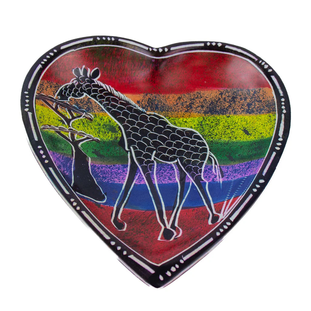 Set of Hand-Painted African Soapstone Heart Dishes – Rainbow Safari Trinket Bowls