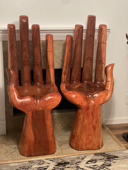 Large Hand Carved Wooden Hand Chair – Sculptural Accent Seat, Functional Art Furniture for Home or Offic