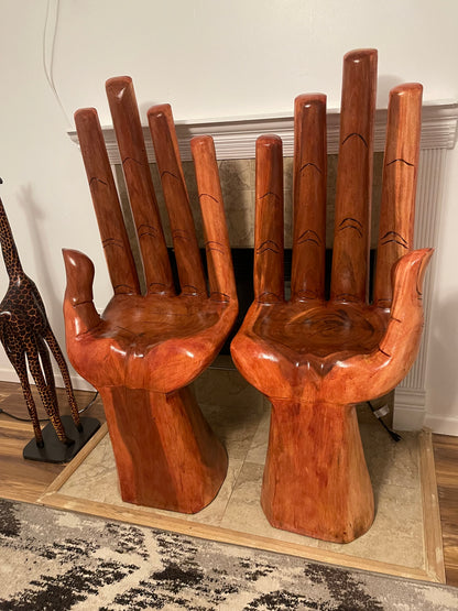 Large Hand Carved Wooden Hand Chair – Sculptural Accent Seat, Functional Art Furniture for Home or Offic