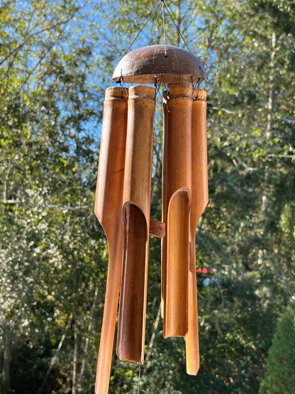 Plain Half Coconut Bamboo Wind Chime – Natural and Soothing Outdoor Décor