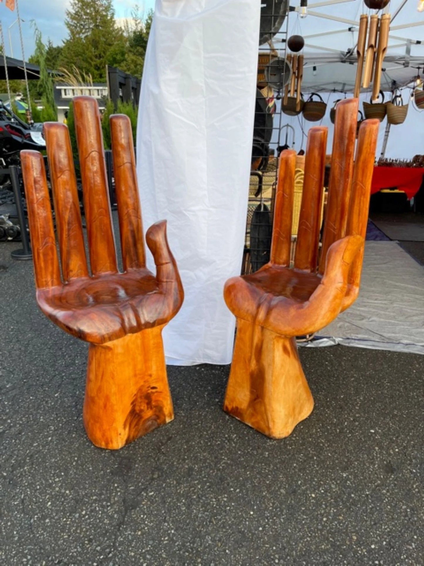 Large Hand Carved Wooden Hand Chair – Sculptural Accent Seat, Functional Art Furniture for Home or Offic