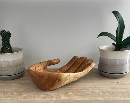 Plain Wooden Hand Sculpture Bowl – Carved Spiritual Decor Gift  Symbol of Gratitude & Praise