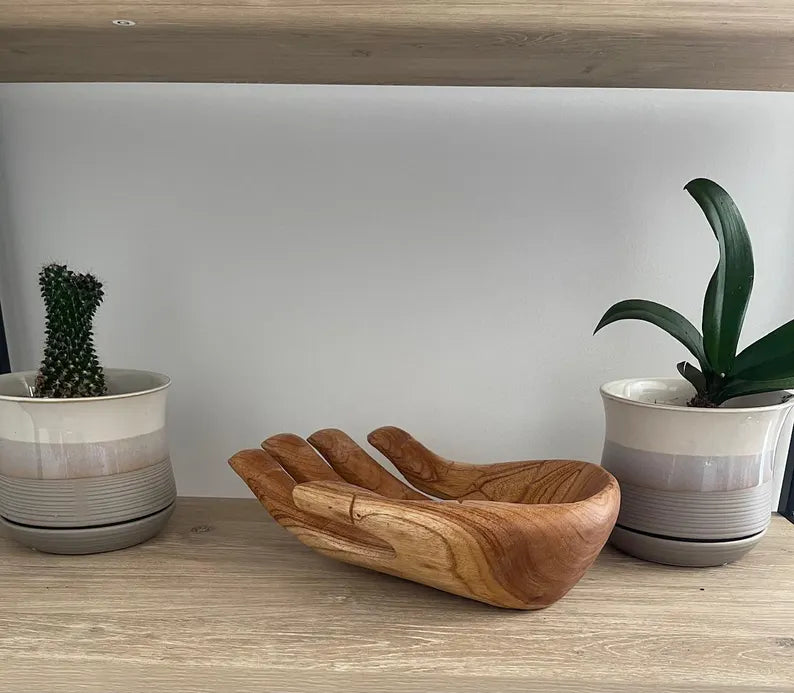 Plain Wooden Hand Sculpture Bowl – Carved Spiritual Decor Gift  Symbol of Gratitude & Praise