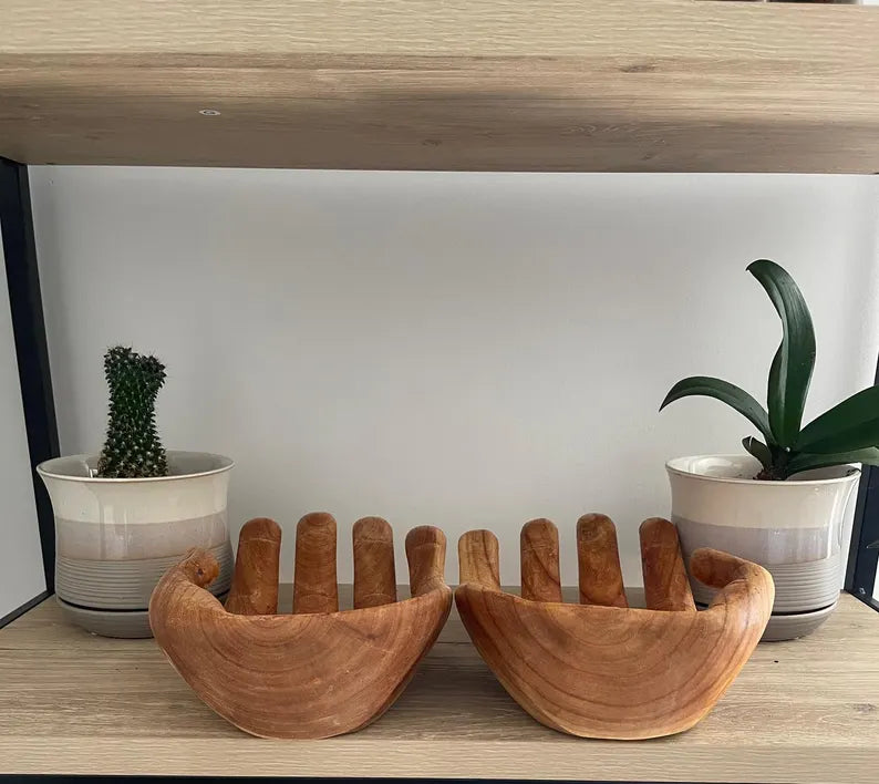 Plain Wooden Hand Sculpture Bowl – Carved Spiritual Decor Gift  Symbol of Gratitude & Praise