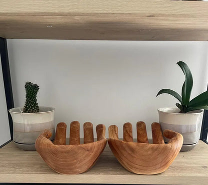 Plain Wooden Hand Sculpture Bowl – Carved Spiritual Decor Gift  Symbol of Gratitude & Praise