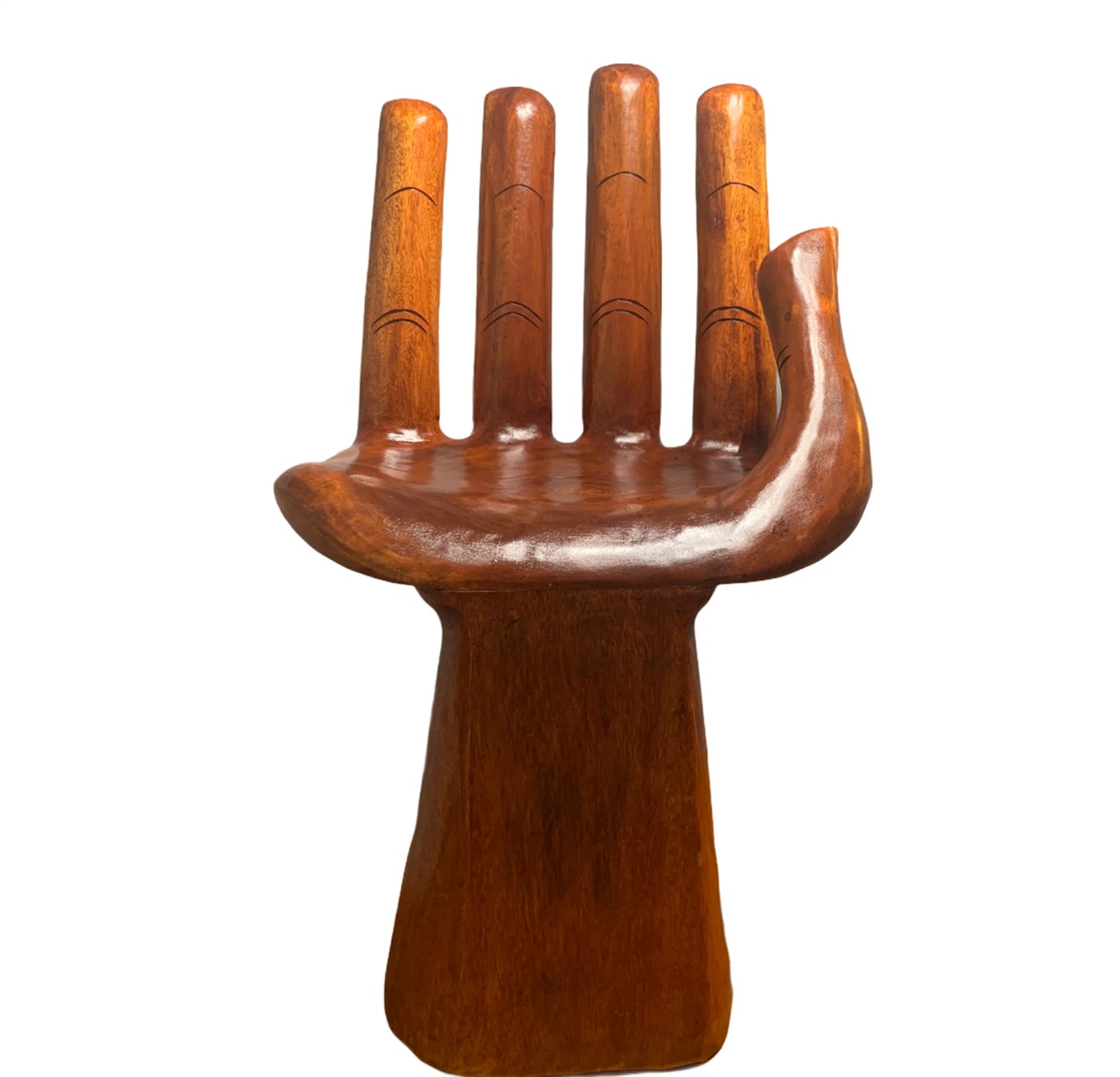 Hand‑Carved Wooden Hand Chair  Rustic Boho Accent Furniture, Buddha‑Inspired Sculptural Décor, Handmade Statement Chair