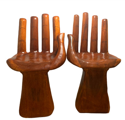 Hand‑Carved Wooden Hand Chair  Rustic Boho Accent Furniture, Buddha‑Inspired Sculptural Décor, Handmade Statement Chair