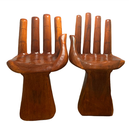 Hand‑Carved Wooden Hand Chair  Rustic Boho Accent Furniture, Buddha‑Inspired Sculptural Décor, Handmade Statement Chair