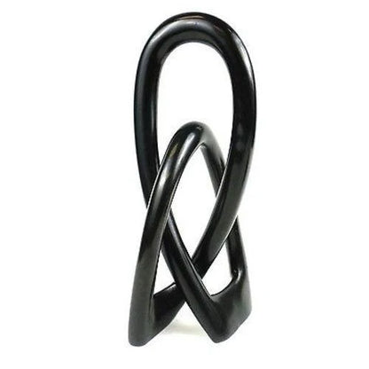 Soapstone Lovers Knot – 10" Black Hand-Carved Sculpture | Symbol of Love & Unity | African Home Decor