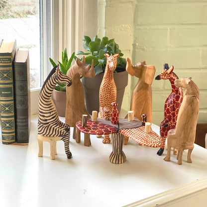 African Big Five Wooden Animal Set – Lion, Elephant, Rhino, Leopard, Zebra + Giraffe