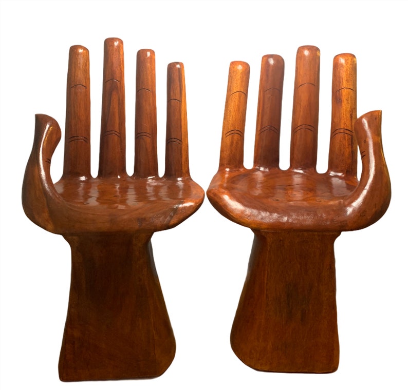 Hand‑Carved Wooden Hand Chair  Rustic Boho Accent Furniture, Buddha‑Inspired Sculptural Décor, Handmade Statement Chair
