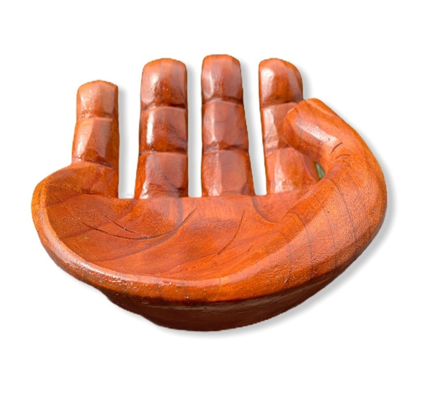 Carved Suar Wood Hand Sculpture: Decorative Helping Hand Bowl