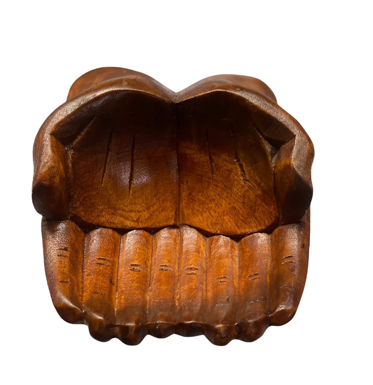 Carved Suar Wood Hand Sculpture Bowl: Rustic Home Decor Catchall