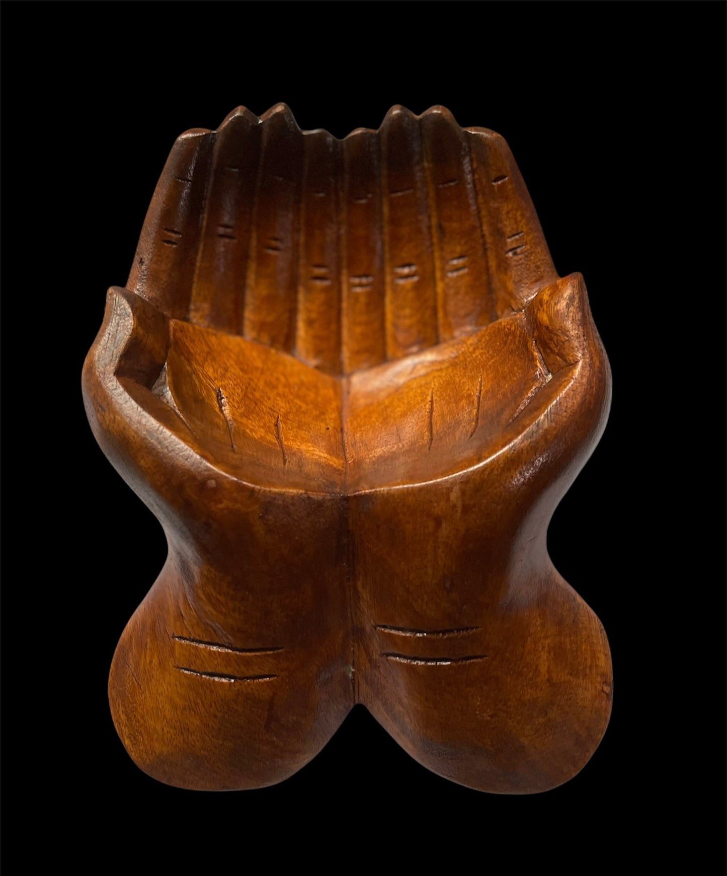 Carved Suar Wood Hand Sculpture Bowl: Rustic Home Decor Catchall