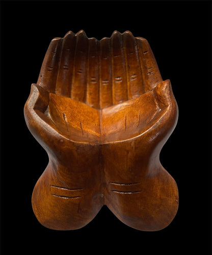 Carved Suar Wood Hand Sculpture Bowl: Rustic Home Decor Catchall