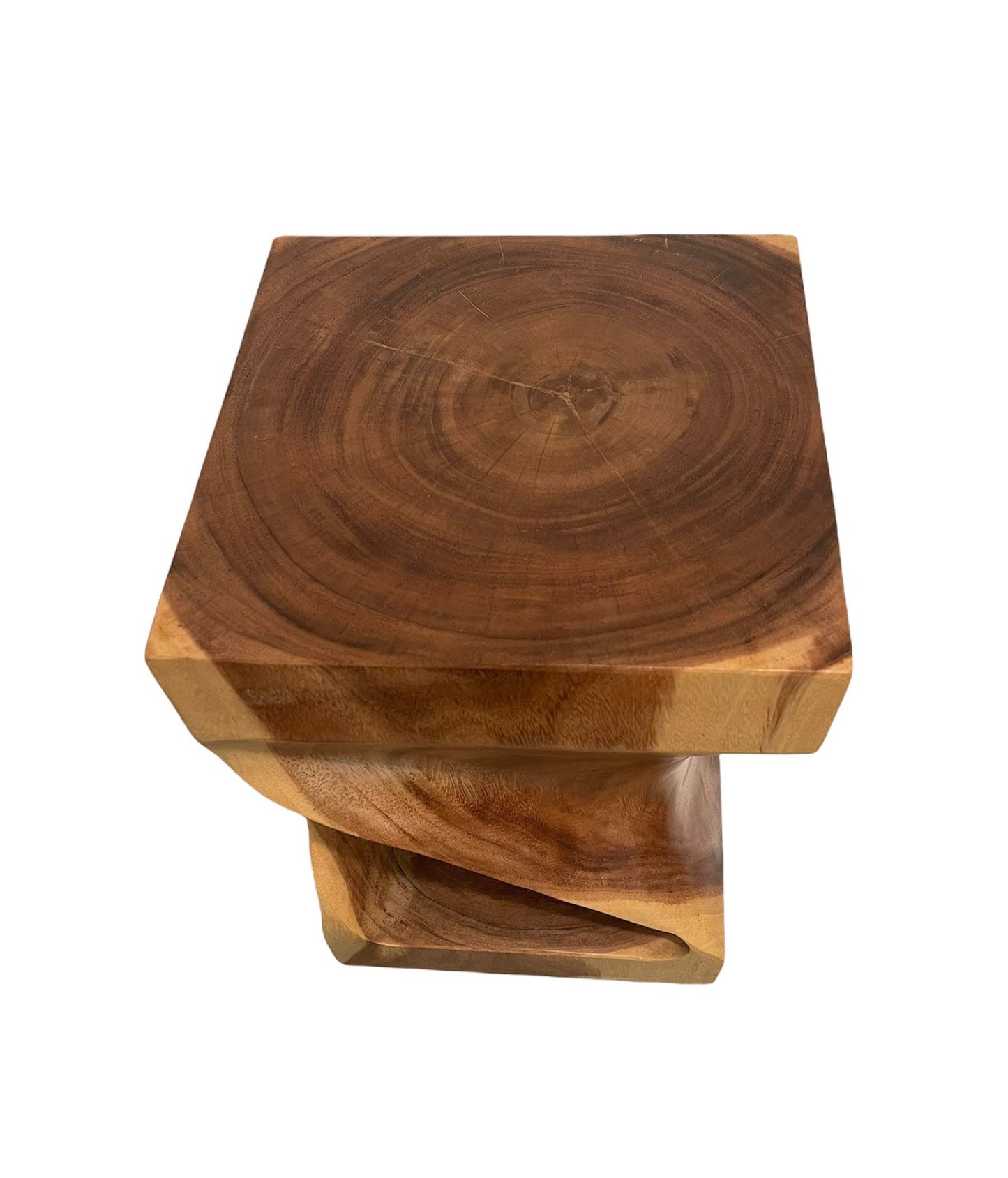 Hand-Carved Suar Wood Twist Stool: Natural Chic Accent Decor