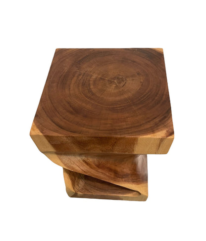 Hand-Carved Suar Wood Twist Stool: Natural Chic Accent Decor