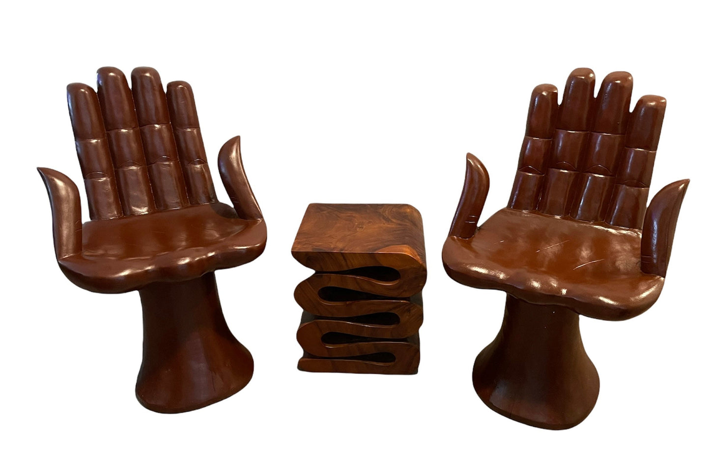 Two Thumb Wooden Hand Chair: Surrealist Art Sculpture