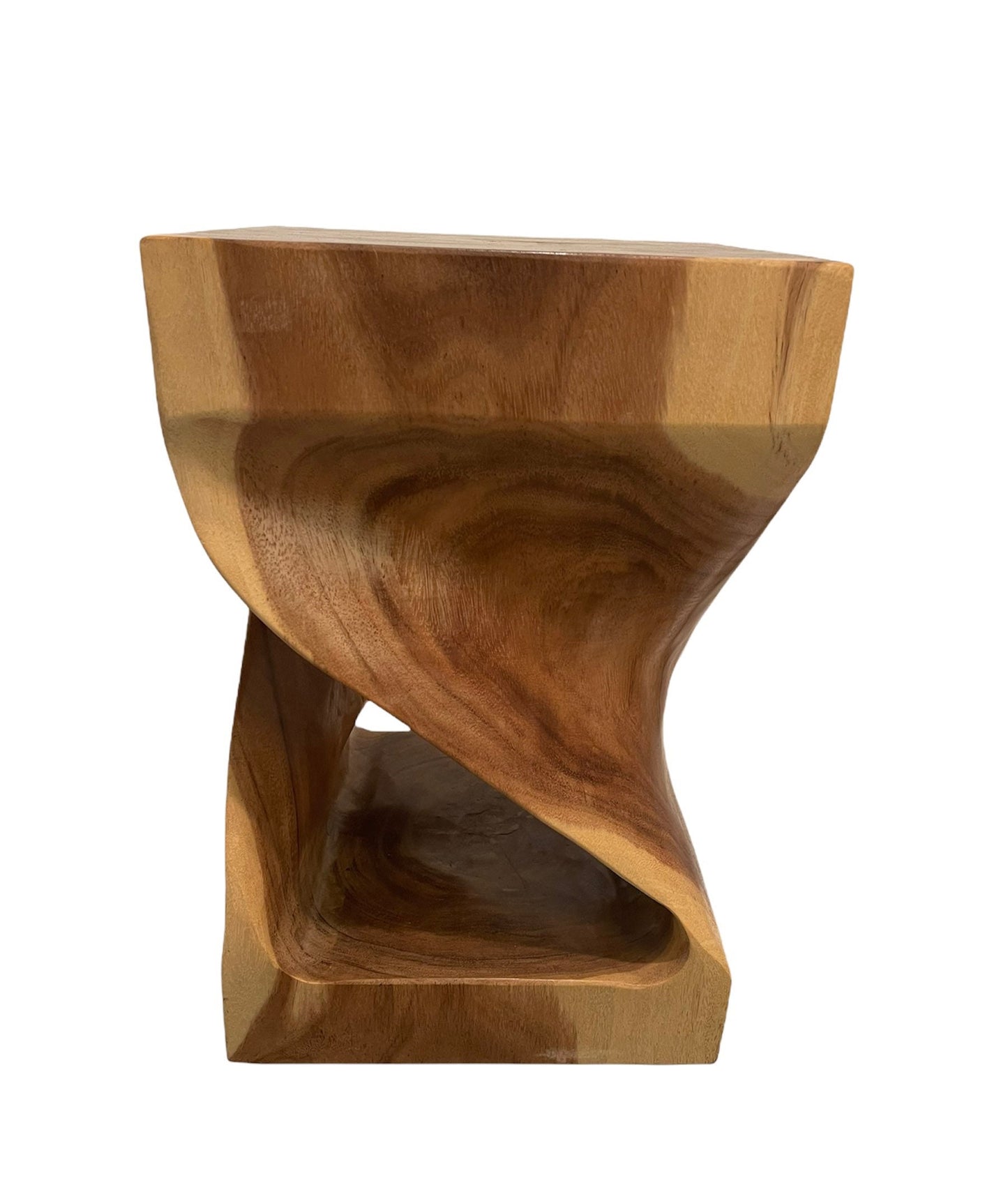 Hand-Carved Suar Wood Twist Stool: Natural Chic Accent Decor