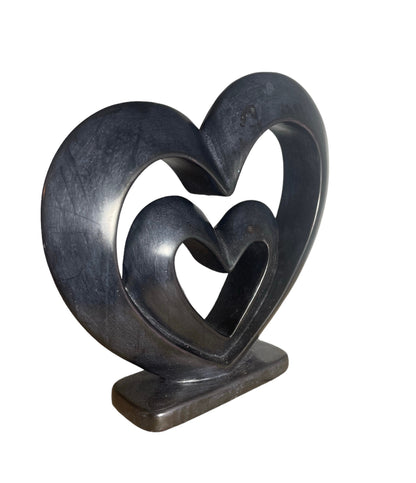 Hand Carved Soapstone Heart Sculpture: "Two Loves" Statuette