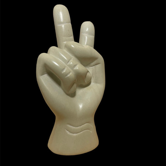 Handmade Soapstone Peace Sign Sculpture: Carved Home Decor