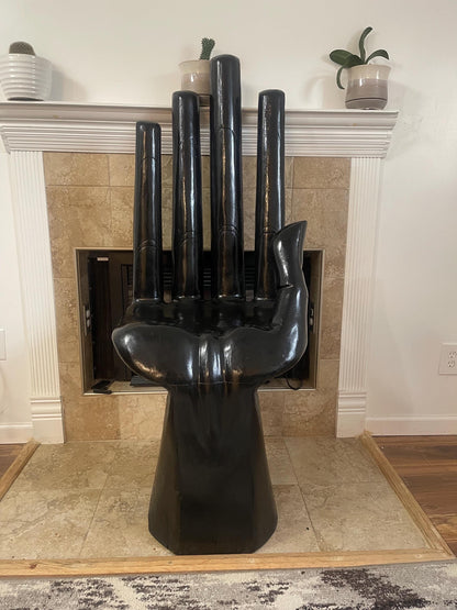 Hand-Carved Black Wood Hand Chair  Sculptural Art Seating  Functional Wooden Accent Chair  Unique Statement Furniture