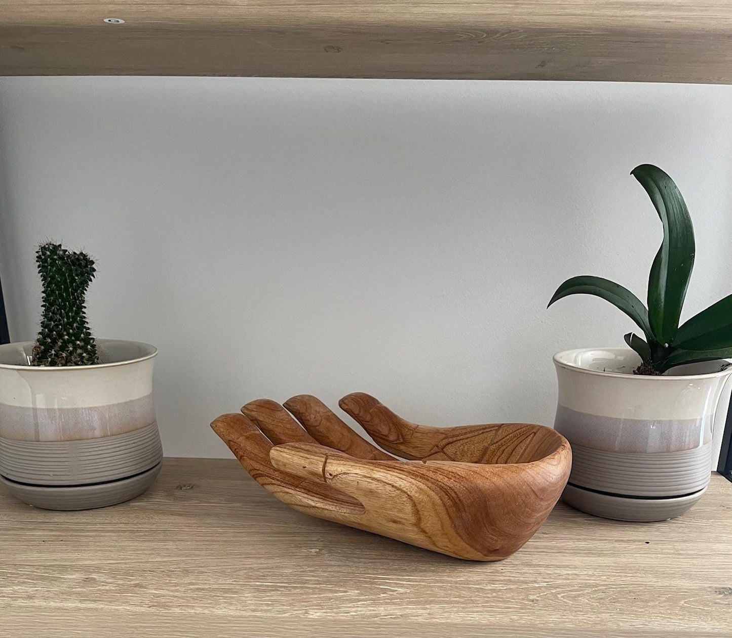 Carved Suar Wood Hand Sculpture: Decorative Bowl, Gratitude Gift