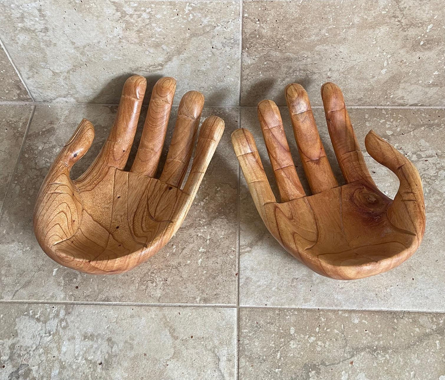 Carved Suar Wood Hand Sculpture: Decorative Bowl, Gratitude Gift