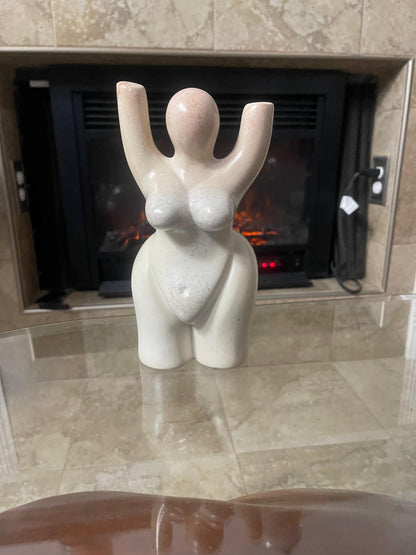 Handmade Soapstone Female Torso Sculpture, Voluptuous Body Art