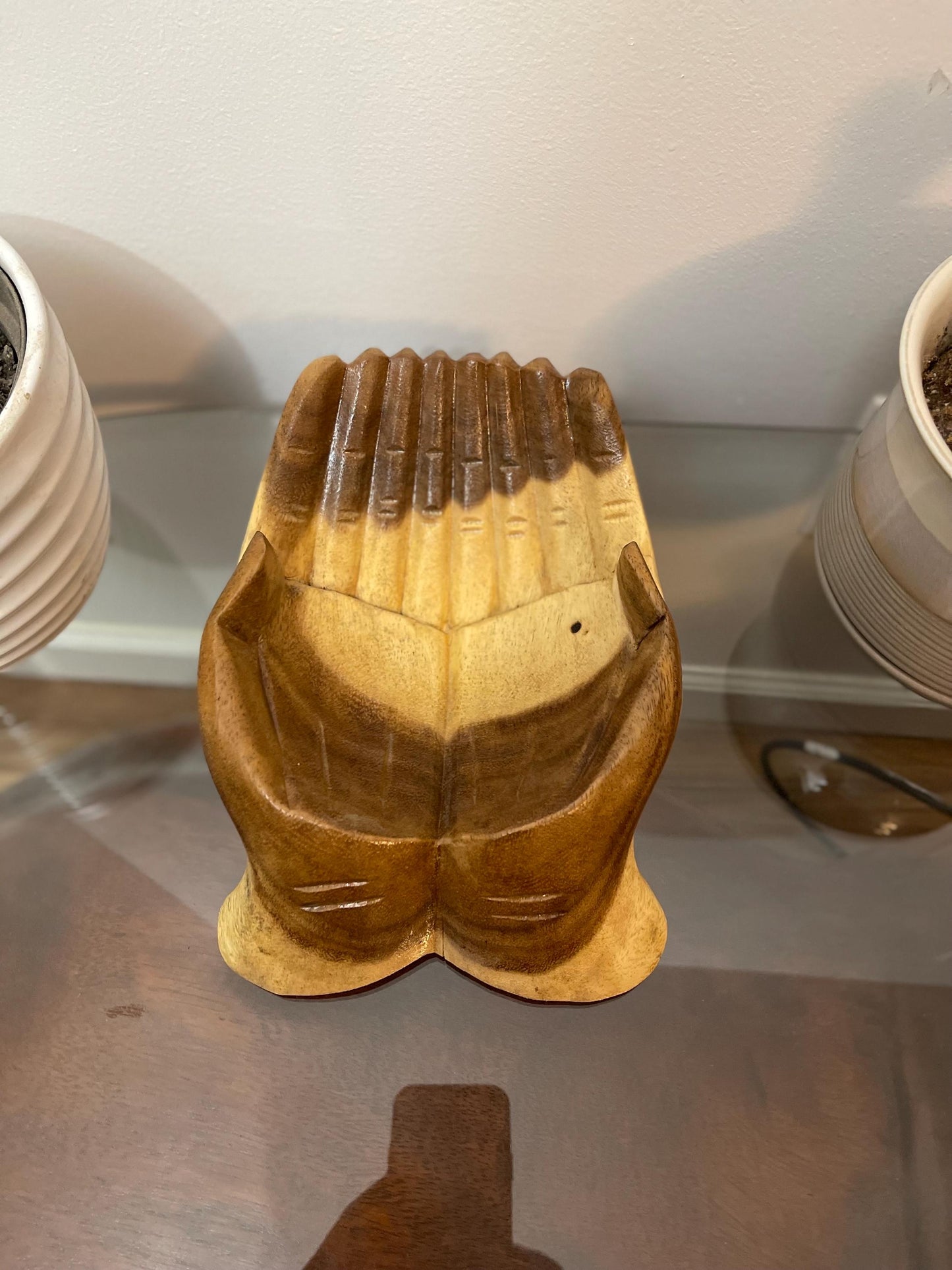 Carved Wooden Hands Bowl: Spiritual Home Decor, Gratitude Dish