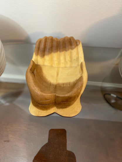 Carved Wooden Hands Bowl: Spiritual Home Decor, Gratitude Dish