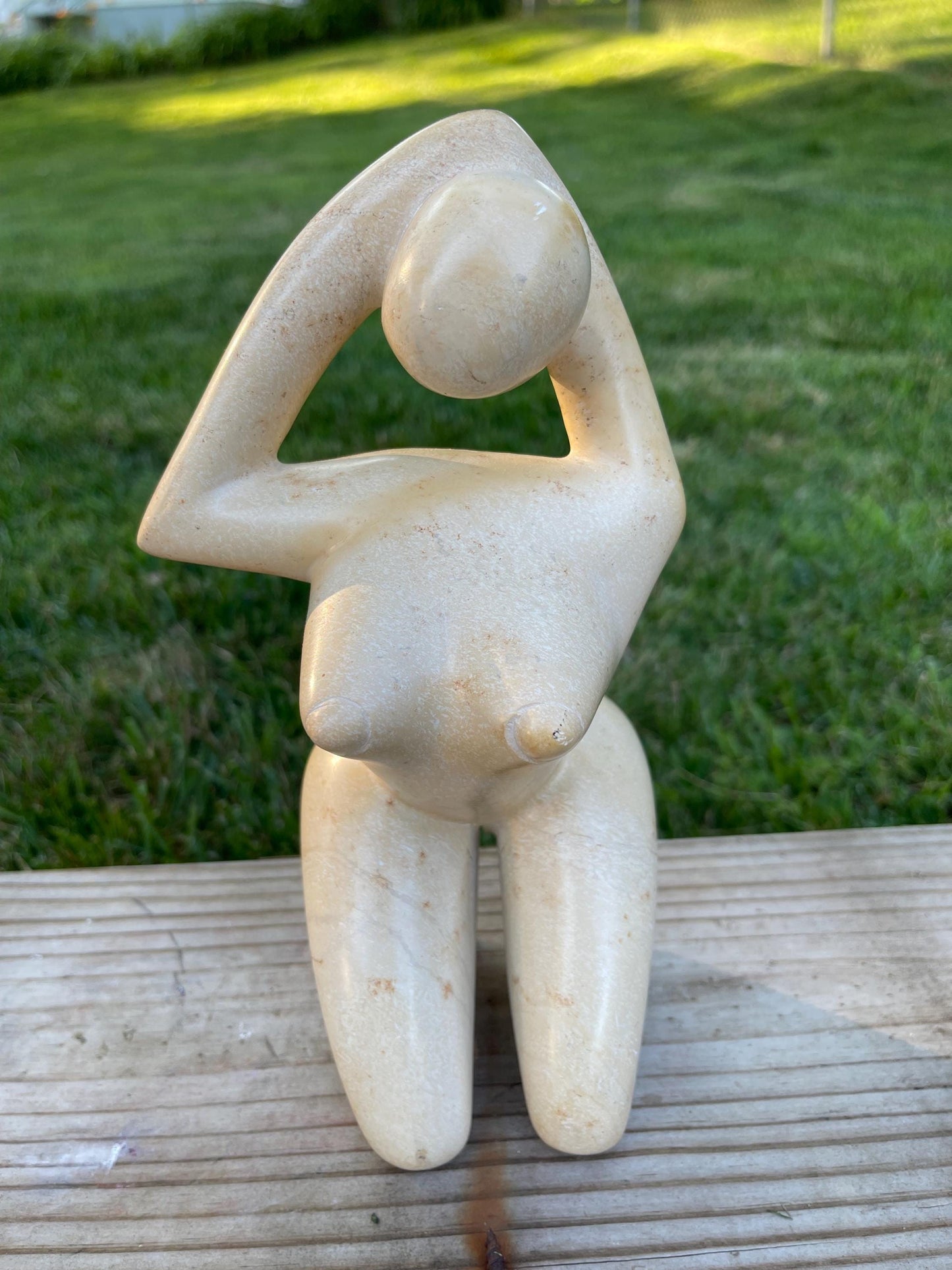 Hand-Carved Soapstone Sculpture: Surrealist Woman Figurine