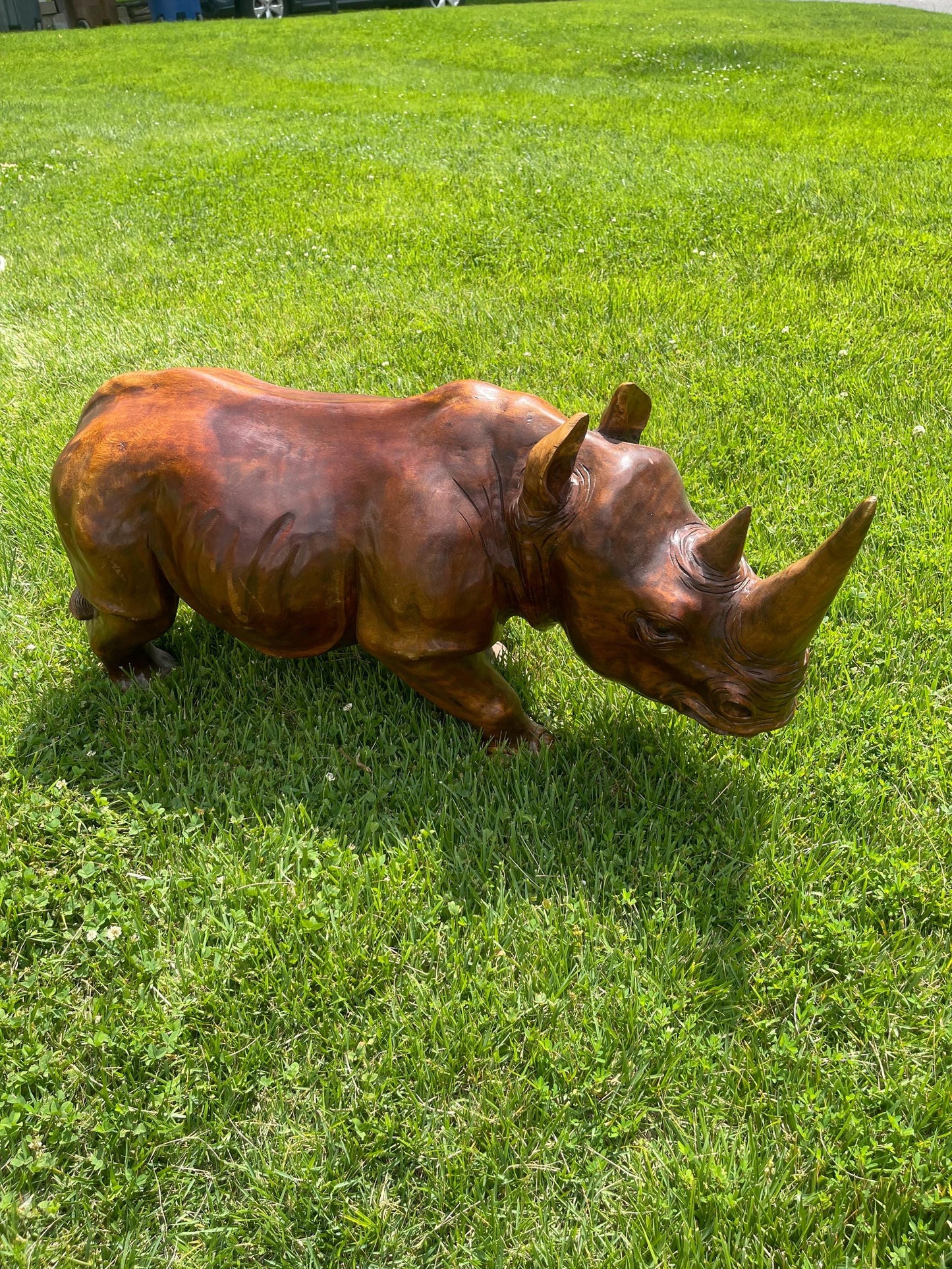 Hand-Carved Wooden Rhino Figurine – Safari Animal Decor, Rustic Wildlife Sculpture, African Art Accent, Unique Handmade Gift