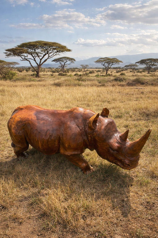 Hand-Carved Wooden Rhino Figurine – Safari Animal Decor, Rustic Wildlife Sculpture, African Art Accent, Unique Handmade Gift