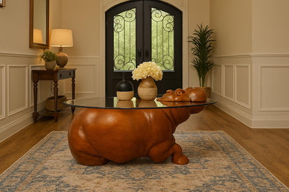 Hand Carved Wooden Hippo Coffee Table, Safari Sculpture Art Furniture  Glass Top Animal Table  Unique Wildlife Home Decor