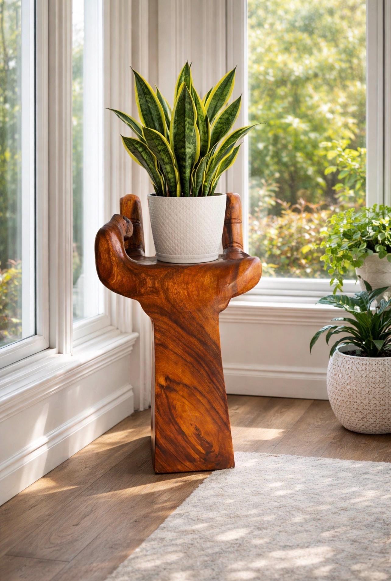 Hand-Carved Wooden Hand Stool - Sculptural Bar or Counter Seating